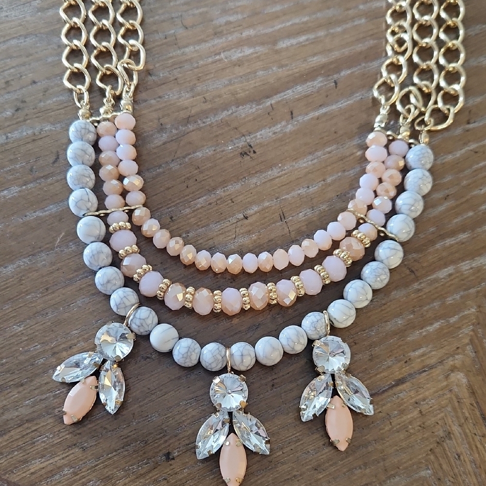 Three Layer Bead and Chain Necklace